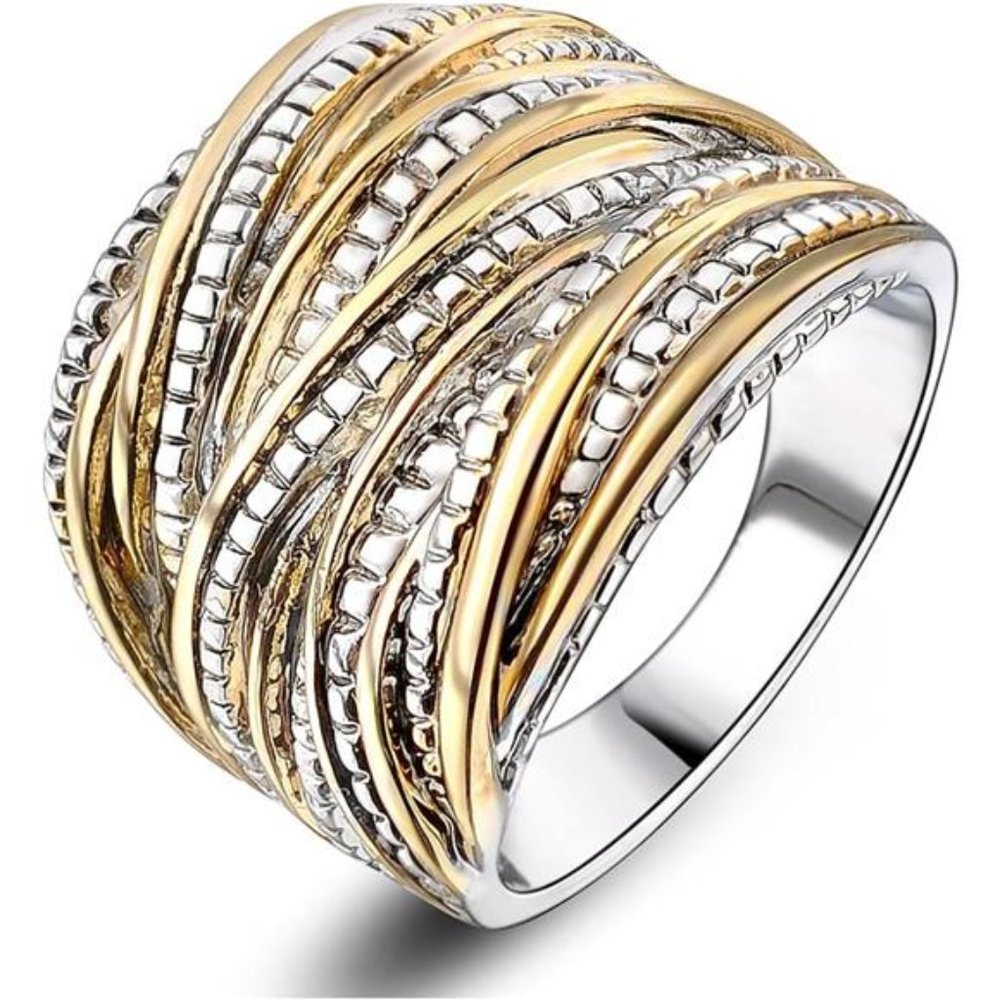 2 Tone Intertwined Crossover Statement Ring Wide Index Finger Rings